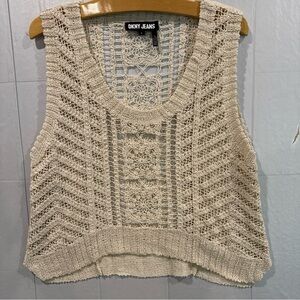 DKNY Cream Crochet Knit Tank Top - Open Weave Scoop Neck